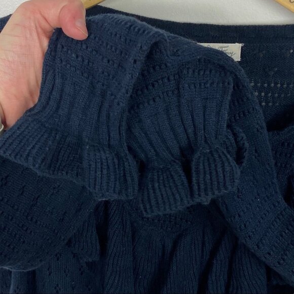 LoveShackFancy Alpaca Knit Sweater Blue Size Large Ruffle Navy Pointelle‎ Boho L - Picture 7 of 15